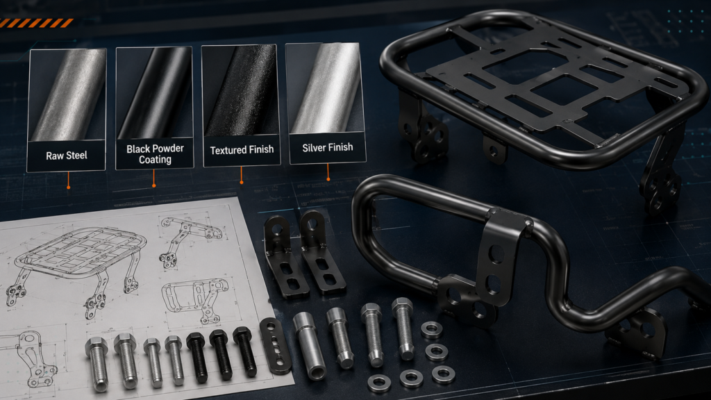 Surface finish reference samples for custom motorcycle metal parts