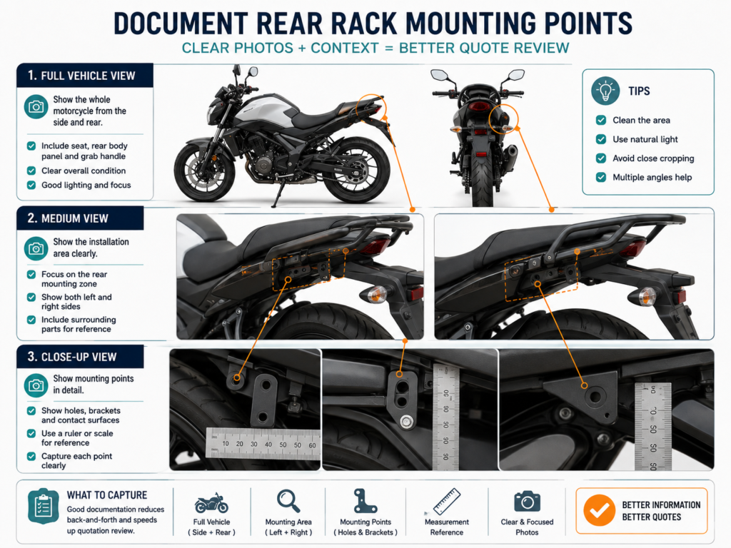 Motorcycle rear rack mounting-point information for fitment review