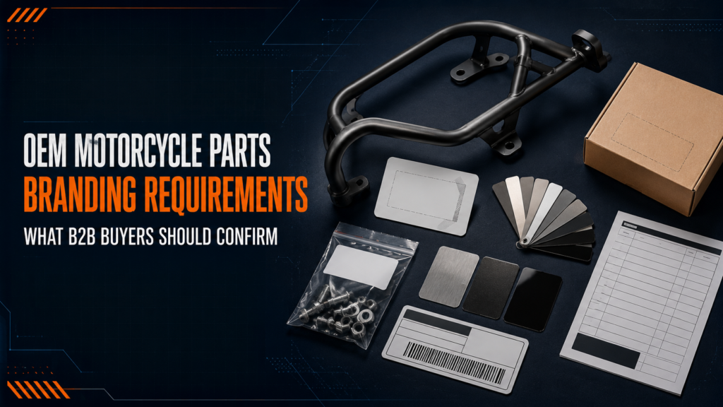 OEM motorcycle parts branding requirements with logo, color, label and packaging references