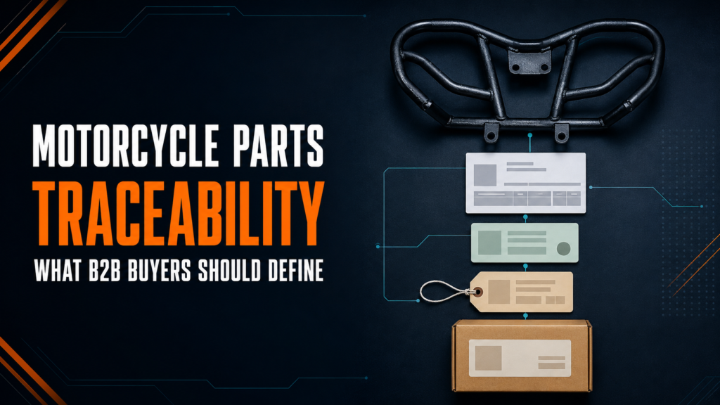 Motorcycle parts traceability linking product revisions, batch records and carton labels