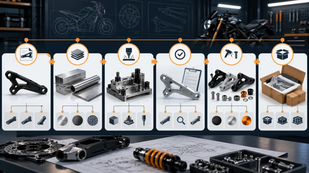 Illustrative motorcycle-parts MOQ and lead-time driver matrix
